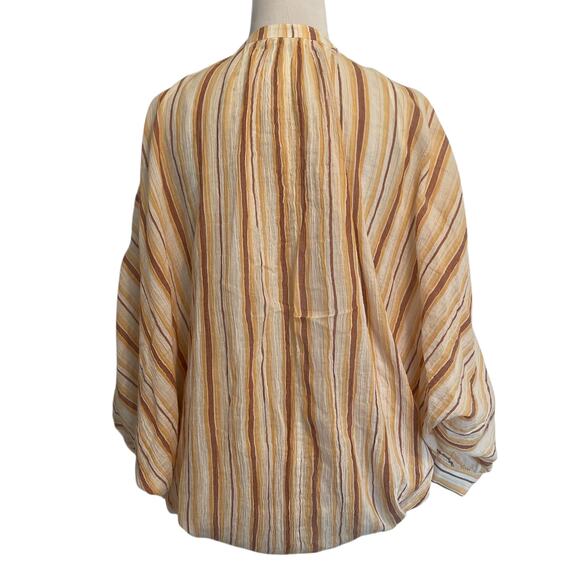 Anthropologie Tie-Front Top Womens Small Yellow Striped Oversized Balloon Sleeve - Picture 5 of 10